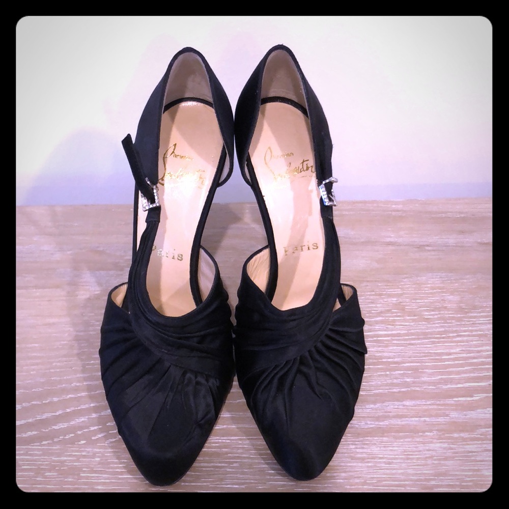 Christian louboutin black satin heels